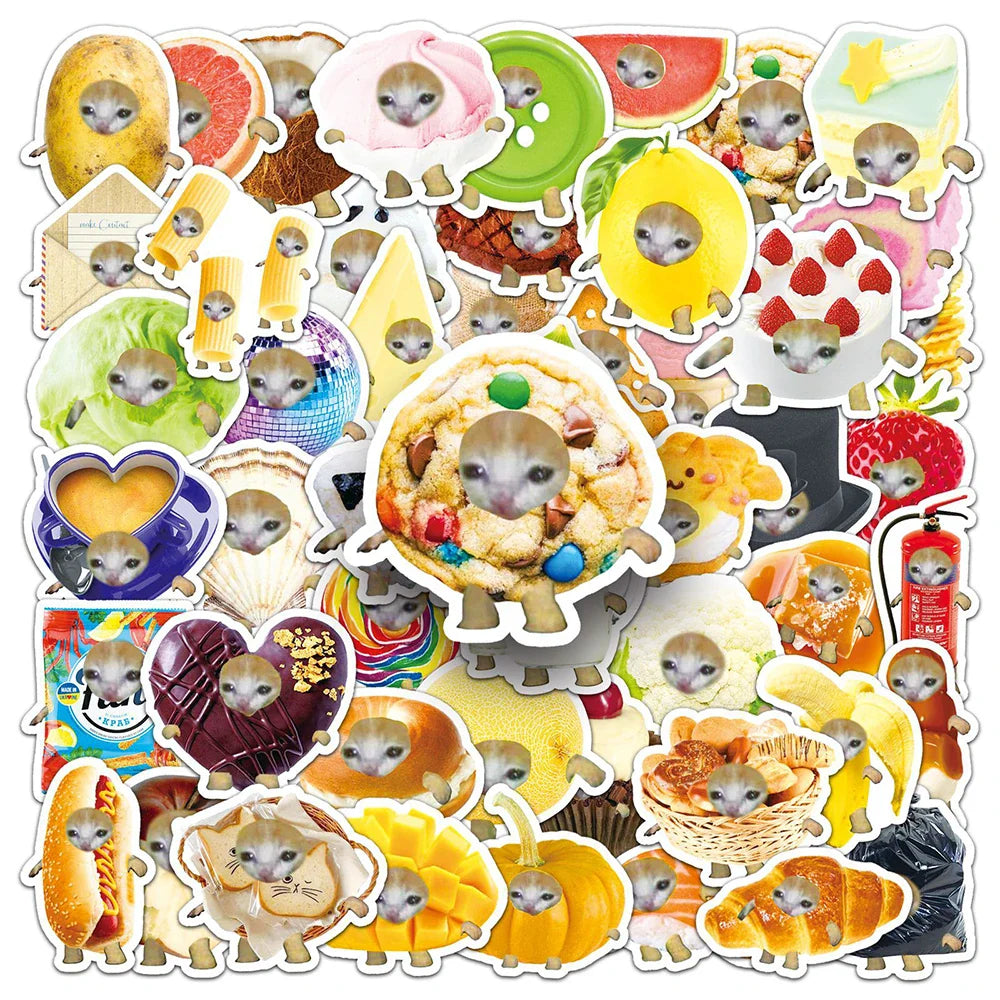 Kawaii Cat Food Meme Stickers Decals for Laptop, Luggage, Phone, Bike, Fridge - 10/30/50pcs (Online Order Only)