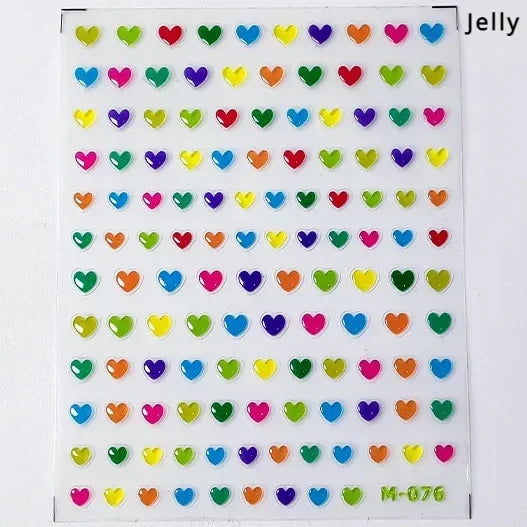 Flat Small Pink Brown Halo Dyeing Love Heart Geometric Leopard Shiny Jelly Chic Embossed Relief Nail Art Stickers Manicure Decal (Online Order Only)