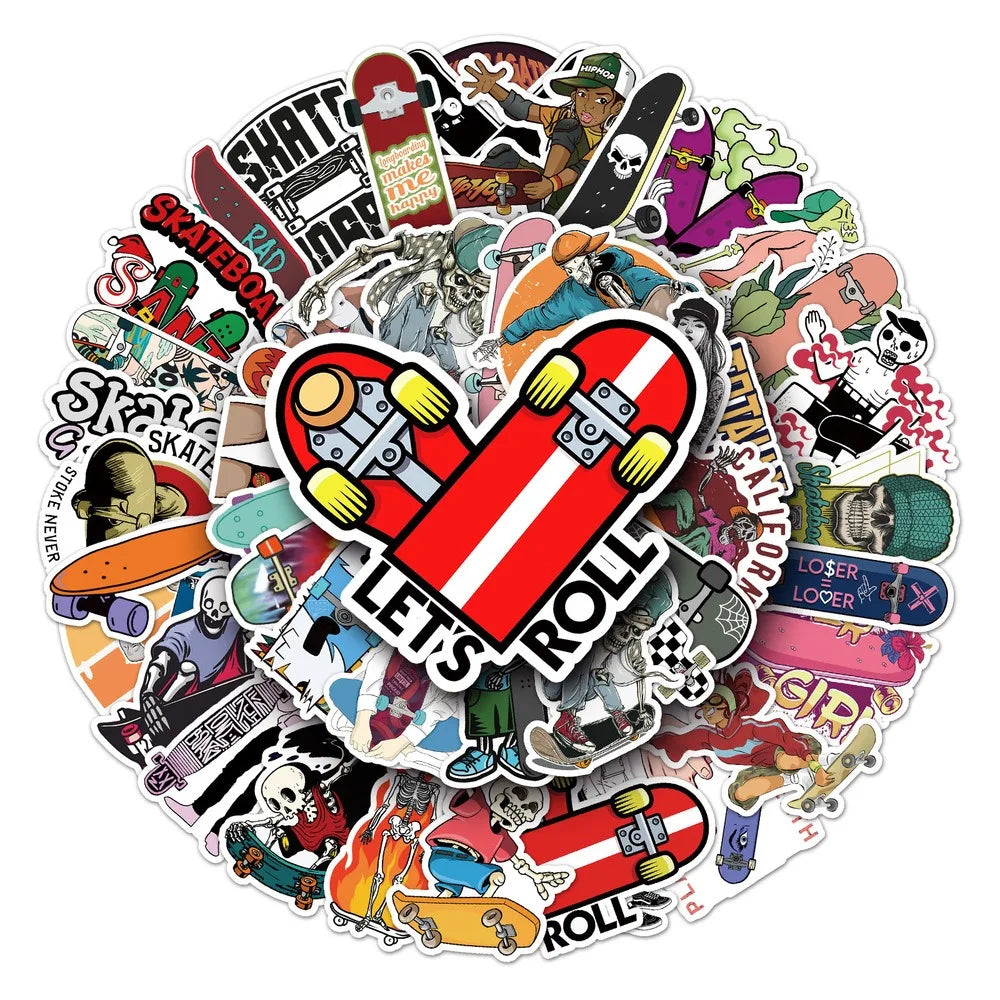 10/50PCS Sports Skateboard Stickers Laptop Bicycle Guitar Skateboard Sticker Kid DIY Graffiti Waterproof Personalized Stickers (Online Order Only)