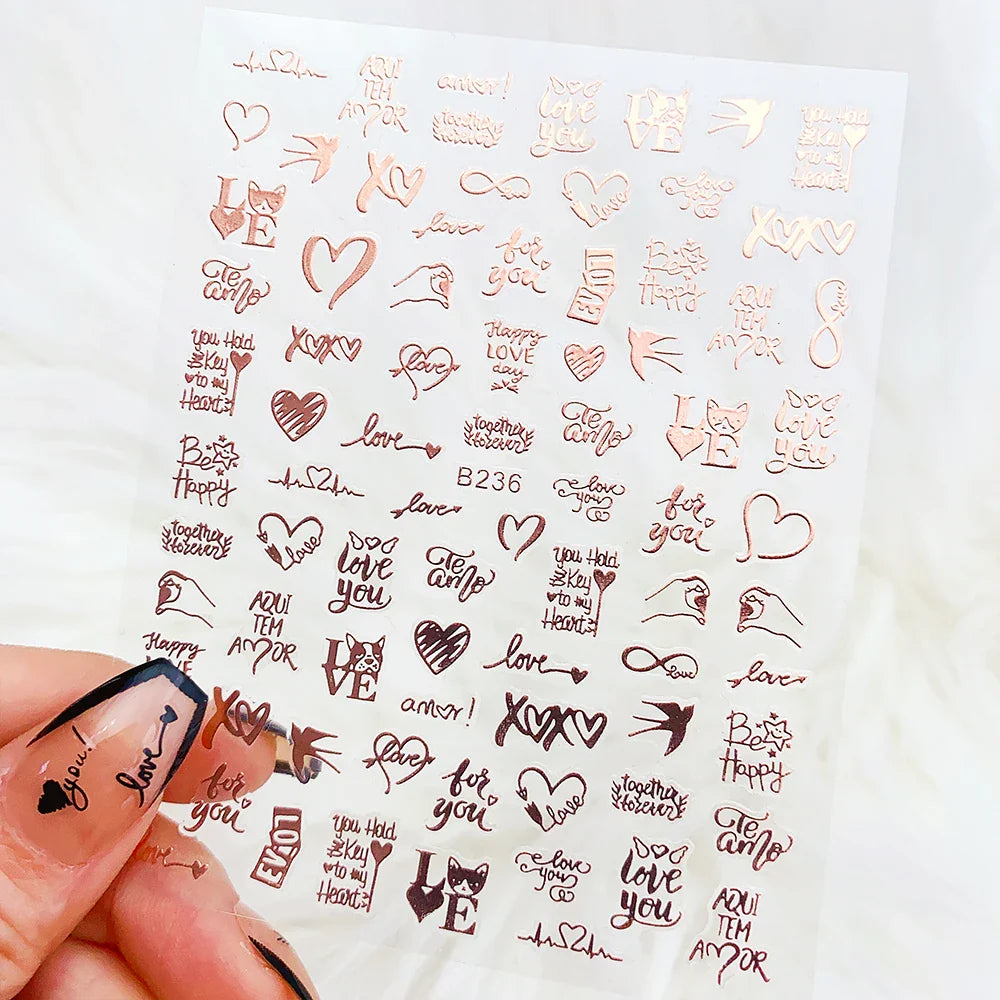 1PC Heart Love Design 3D Nail Art Sticker English Letter Self-Adhesive Slider Valentine's Day DIY Manicure Tips Accessories Tool (ONLINE ORDER ONLY)