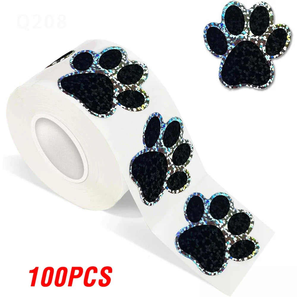 100-500pcs Black laser Sticker Paw Print Reward Stickers Dog Cat Bear Paw Labels for Teacher Student Stationery Sticker (ONLINE ORDER ONLY)