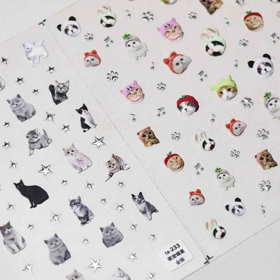 Lovely Dog Cat Animal Bunny 3D Soft Embossed Relief Self Adhesive Nail Art Stickers Cute Pretty Puppy Kitty Star Manicure Decals (ONLINE ORDER ONLY)