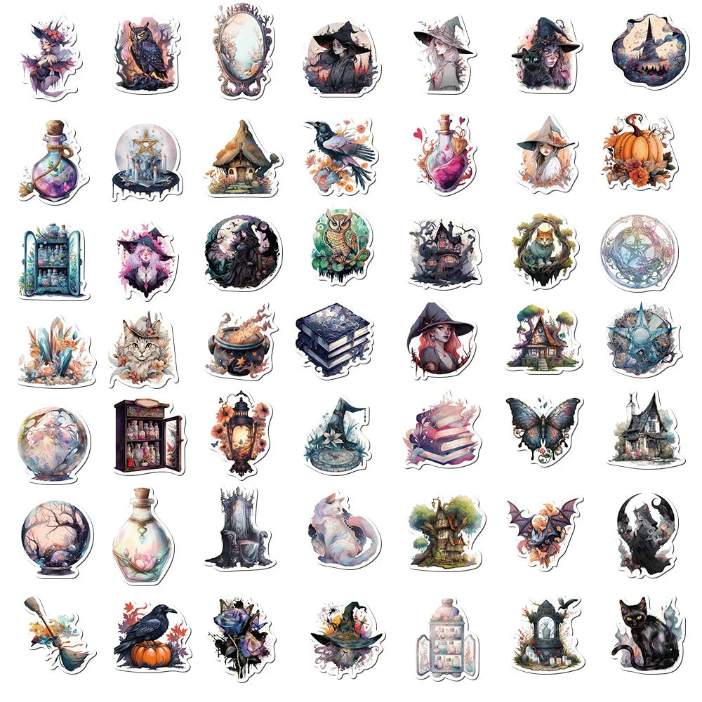 10/30/50pcs Cool Art Gothic Magic Witch Aesthetic Stickers Decorative Anime Decals Laptop Suitcase Waterproof Sticker Kids Toy (ONLINE ORDER ONLY)