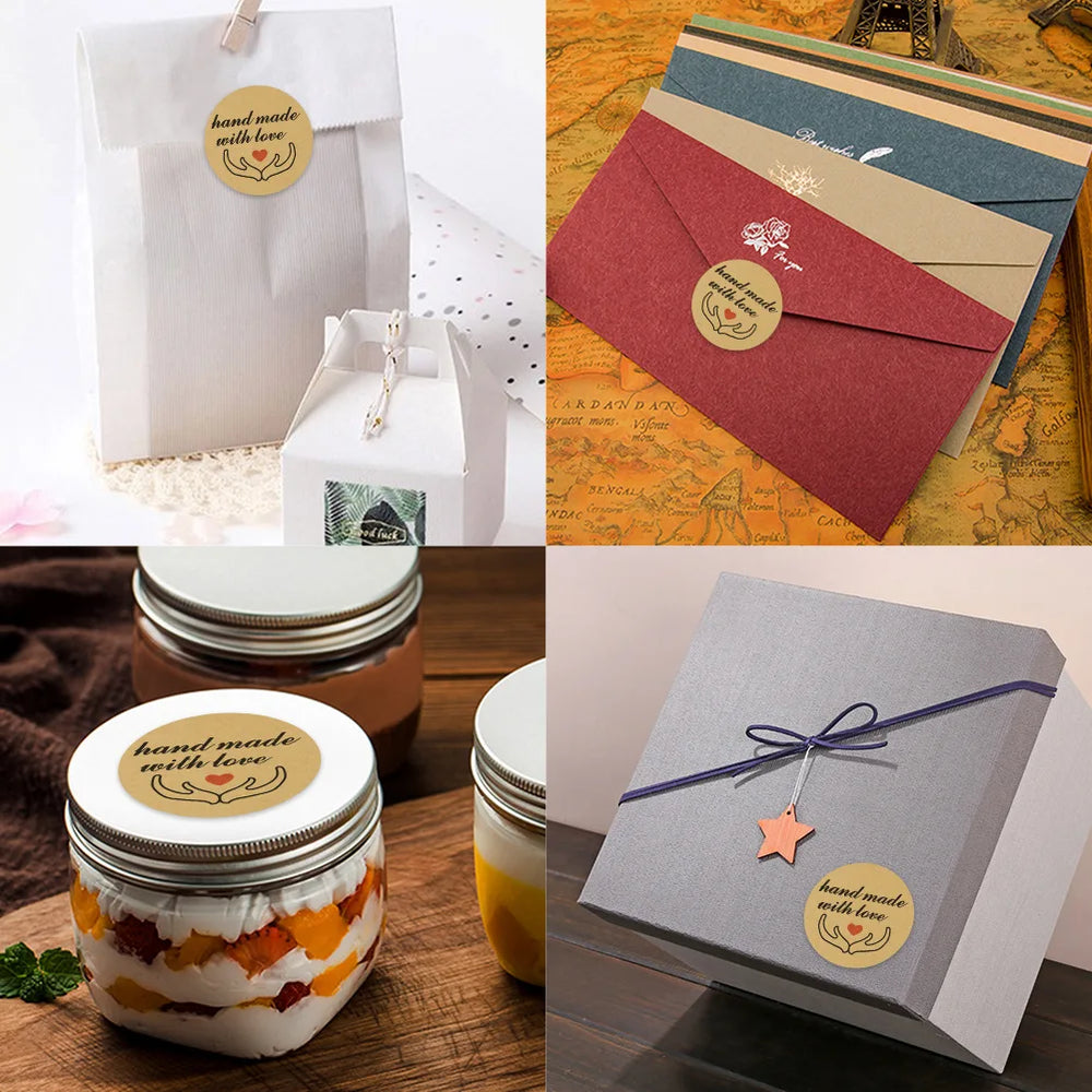 100-500pcs Handmade With Love Sticker Round Kraft Paper Adhesive Labels Baking Wedding Decoration Party Decoration Stickers (ONLINE ORDER ONLY)