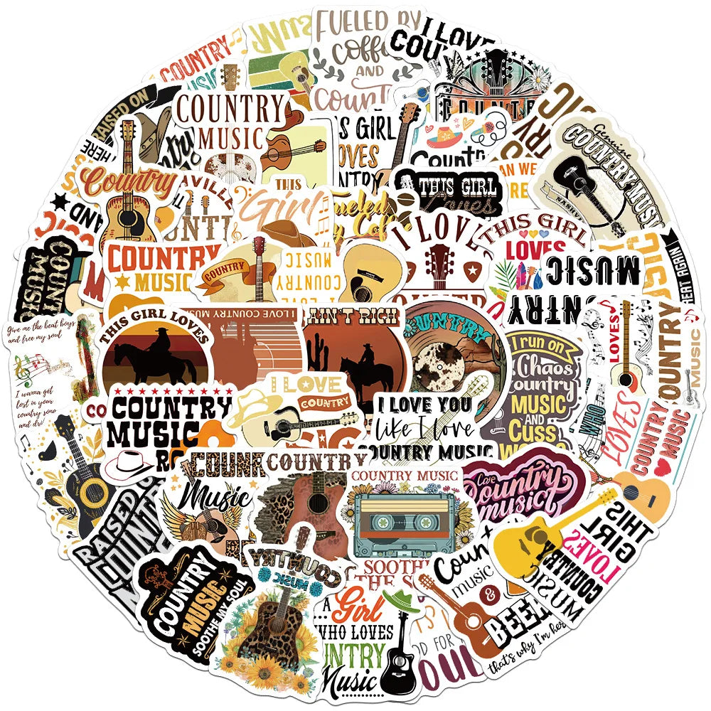 Vintage Country Music Stickers for Suitcase, Skateboard, Laptop, Luggage, Phone - 10/30/50Pcs DIY Decals (ONLINE ORDER ONLY)