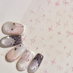 Pink Blue Bowknot Star Lace Round Dot Starburst Spot Leopard Print 3D Self Adhesive Nail Art Decorations Sticker Manicure Decals (ONLINE ORDER ONLY)