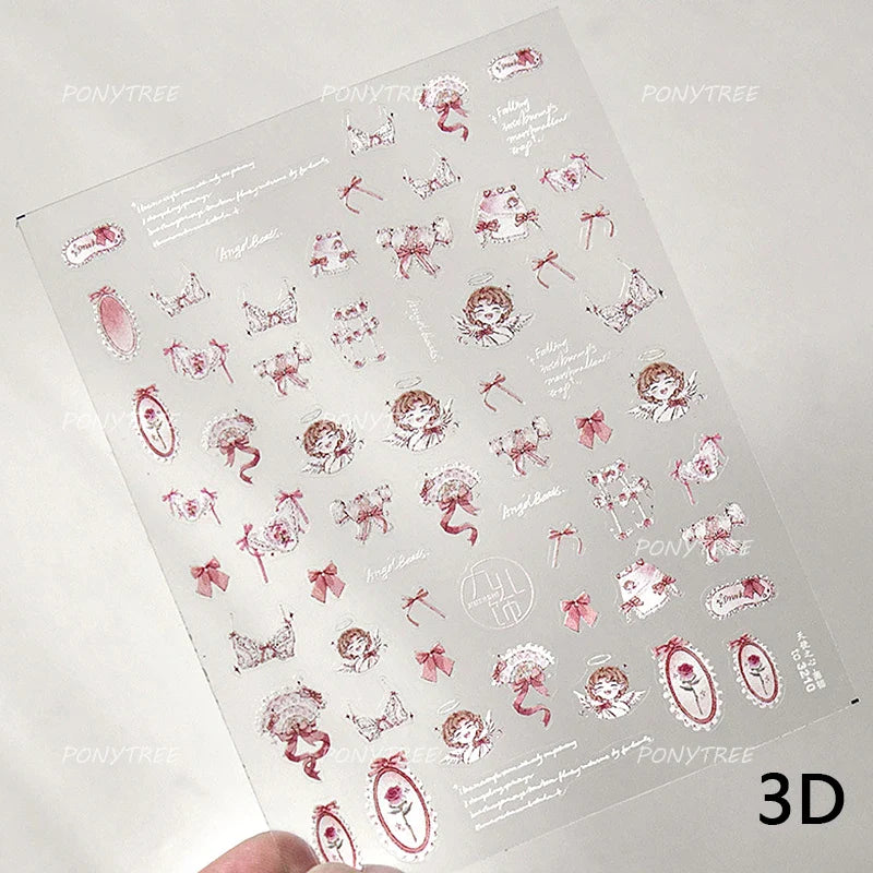Retro Lace Corset Laced Bodice Wrap Top British Classical Dress Bowknot Rose Star Key Adhesive Nail Art Sticker Manicure Decals (ONLINE ORDER ONLY)