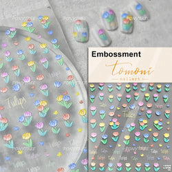 Cute  Pink Blue Nature Tulip Star Heart Butterfly Peach Blossom Jelly Embossed Relief Adhesive Nail Art Stickers Manicure Decals (ONLINE ORDER ONLY)