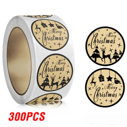 100-500pcs Brown Merry Christmas kraft paper Stickers Holiday Sticker Decor Party bake Envelope business Seal Label (ONLINE ORDER ONLY)