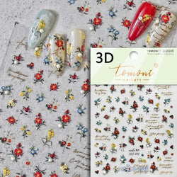 Pale Flower Bouquet Label Bowknot Stationery Sunflower Daisy Leaf 3D Self Adhesive Nail Art Stickers Rhinestone Manicure Decals (Online Order Only)