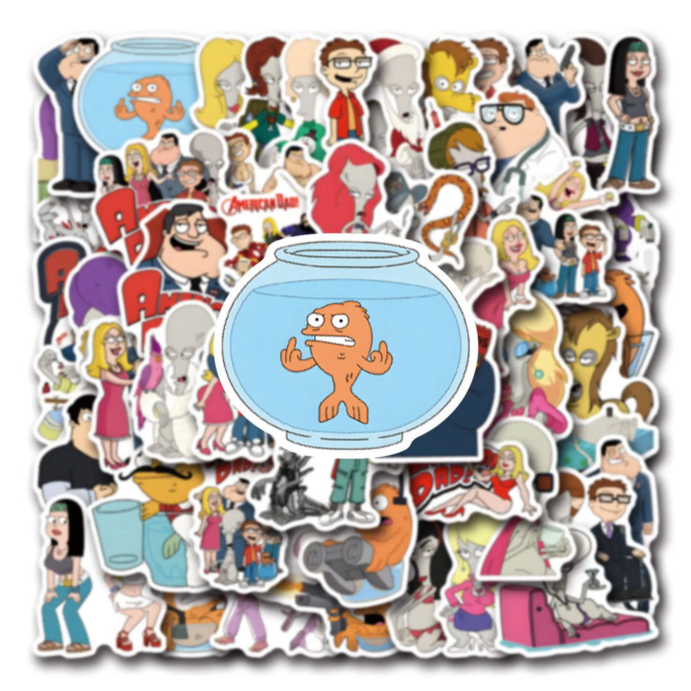 10/30/55PCS American Dad Cartoon Stickers Funny Animation Sticker DIY Luggage Laptop Guitar Car Bike Skateboard Decals Kids Toys (ONLINE ORDER ONLY)