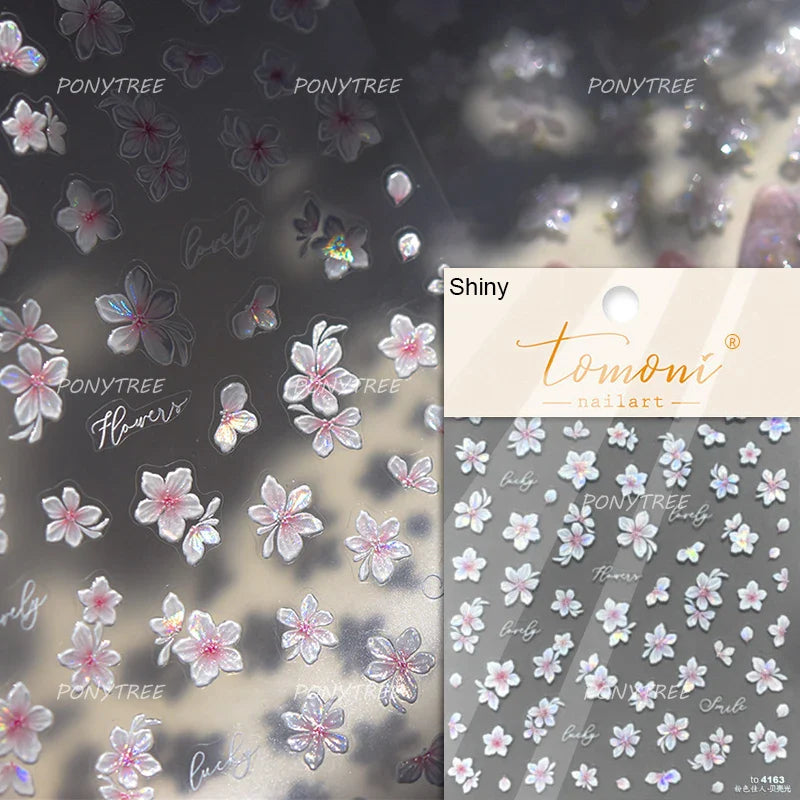 Pink Peach Blossom Flower White Pear Romantic Archaistic Swallow Window Adhesive Nail Art Stickers Rhinestone Manicure Decals (ONLINE ORDER ONLY)