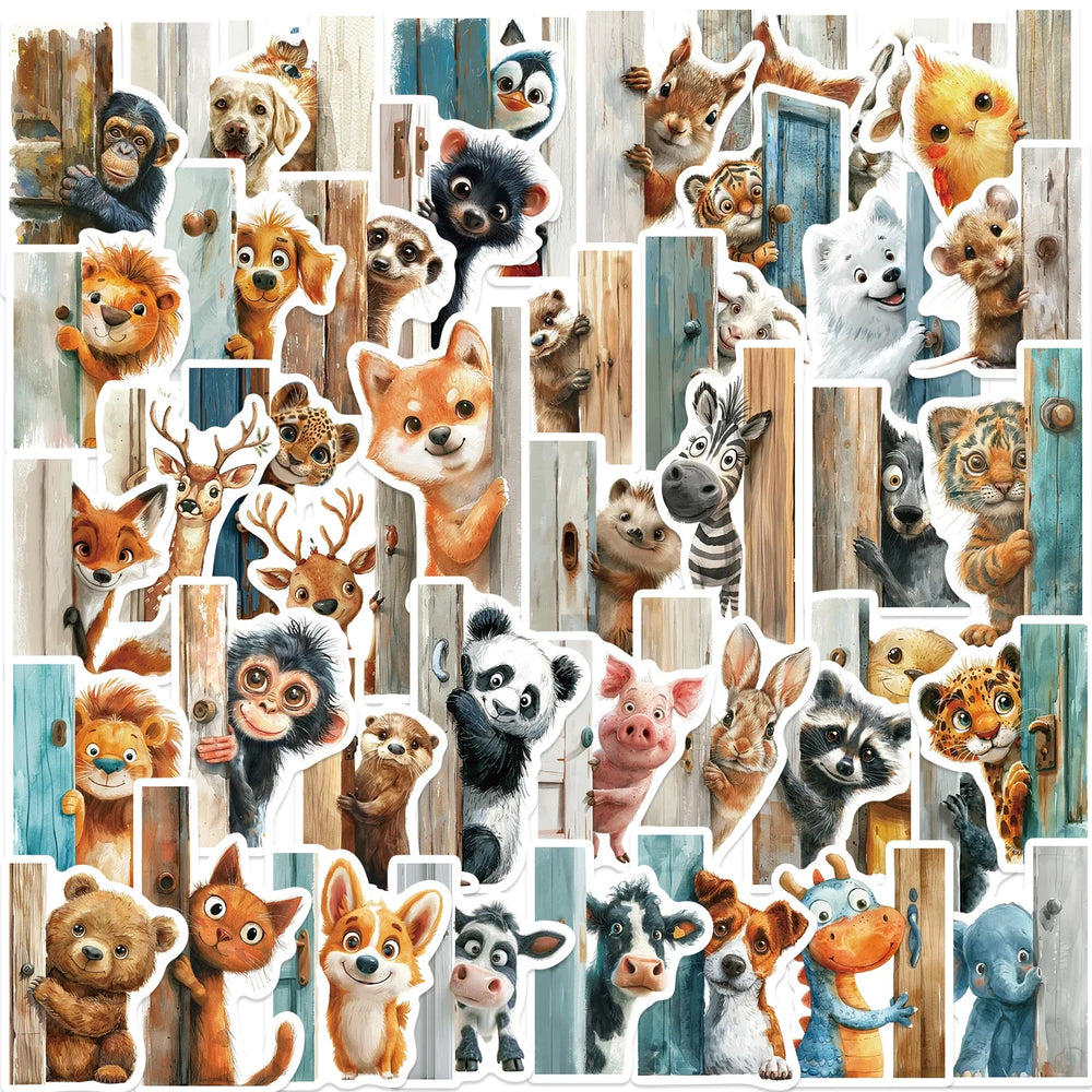 50PCS The Animal At The Door Stickers Aesthetic PVC Children Decoration Sticker For Sketchbook Scrapbook  Kids Classic Toys (Online Order Only)