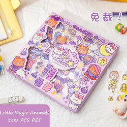 100Pcs Kawaii Stickers Cute Cartoon Handbook Stickers 8 * 8cm PET Waterproof Box Sticker Decorative Scrapbook DIY Stationery (Online Order Only)