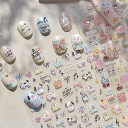 Lovely Animals Cat Dog Bear Party Puppy Kitten Cake Bowknot Flower Love Heart Lace Gird Adhesive Nail Art Sticker Manicure Decal (ONLINE ORDER ONLY)