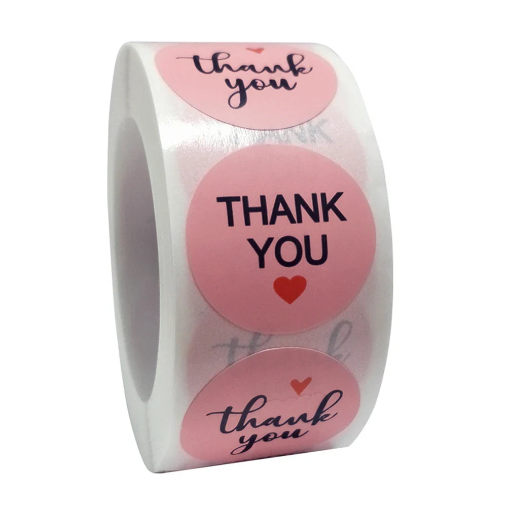 500pcs/roll Heart Stickers Thank You Stickers For Business Merci Packaging Stickers Rolling Love For Packaging Decoration (ONLINE ORDER ONLY)