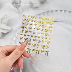 6pcs/Set Lovely Line Bowknot Nail Sticker Gold Silver Black White Pink Red Bow Tie Mini Bowknot 3D Self Adhesive Manicure Decals (ONLINE ORDER ONLY)