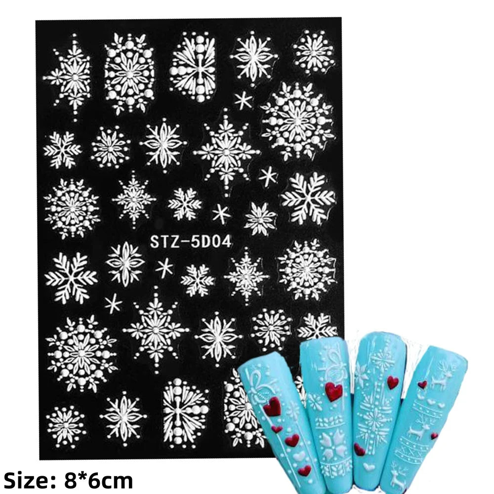 5D Embossed Gingerbread Man Nail Art Sticker Cute Christmas Winter Santa Claus Snowflake Elk Engraved Slider Manicure Decoration (ONLINE ORDER ONLY)