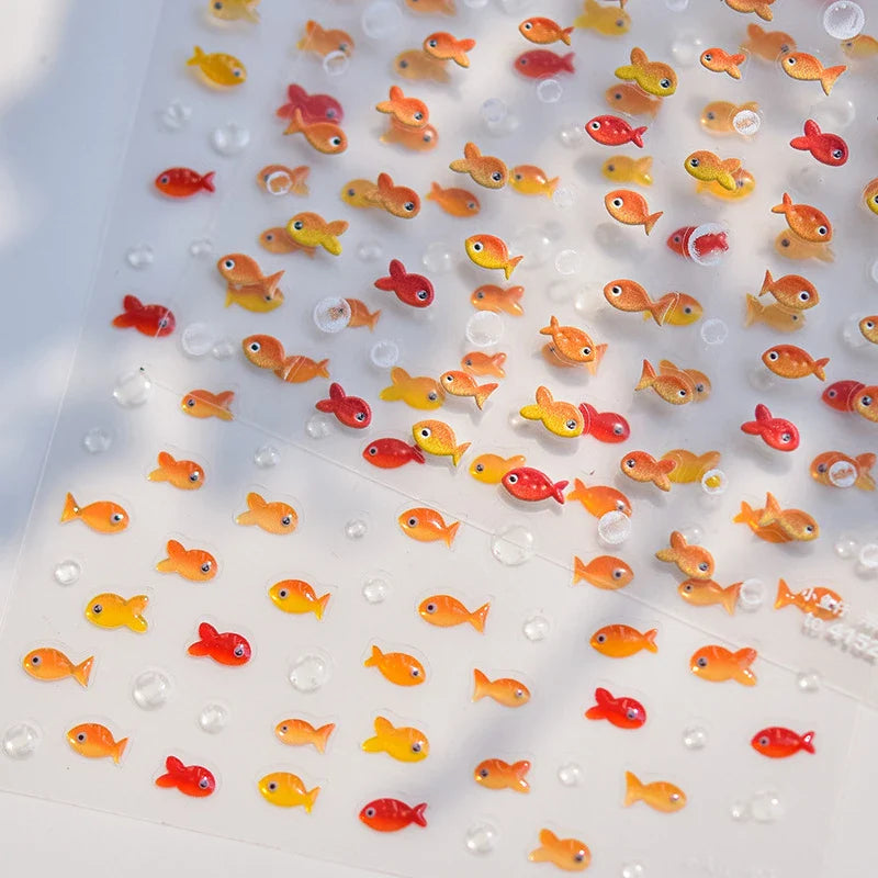 Little Red Fish Jelly Summer Goldfish Carp Ocean Beach Mermaid Sea Shiny Small Koi Soft Relief Nail Art Stickers Manicure Decals (ONLINE ORDER ONLY)