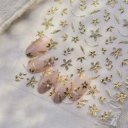 Gold Hot Stamping Flowers Leaves 3D 5D Pearl Bead Delicate Self Adhesive Nail Art Decorations Stickers Manicure Decals Wholesale (Online Order Only)