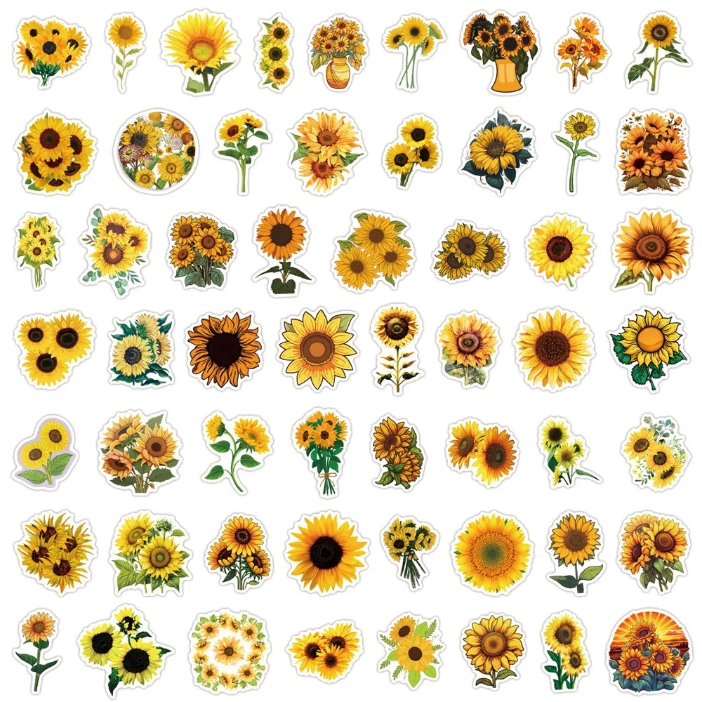 10/30/55PCS SunFlower Stickers Golden Yellow Plant Cartoon Sticker DIY Decals Scrapbook Luggage Laptap Phone Guitar Car Bike Toy (ONLINE ORDER ONLY)