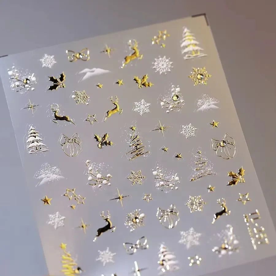 Winter Christmas Crystal Delicate Hexagon Romantic Laser Silver Chic Snowflakes Self Adhesive Nail Art Sticker 5D Manicure Decal (ONLINE ORDER ONLY)