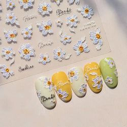Flowers in Bloom Cosmos Chrysanthemum Daisy White Petal Yellow Stamen Self Adhesive Nail Art Decorations Sticker Manicure Decals (ONLINE ORDER ONLY)