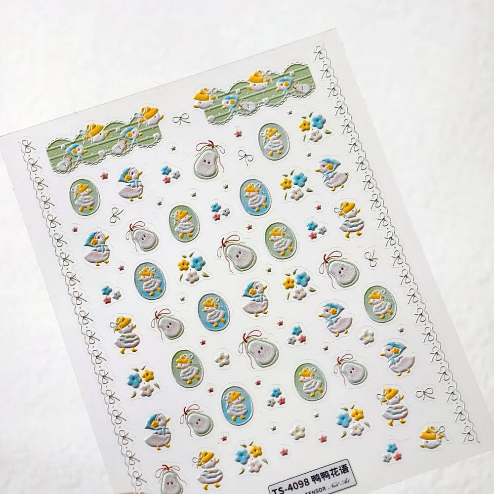 Cute Duck Pear Bowknot Mini Flower Duckling Line Bow Photo Frame Seal Stamp Figure Self Adhesive Nail Art Sticker Manicure Decal (ONLINE ORDER ONLY)