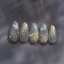 Vigorous Pink Orchid Cymbidium Antique Fragrant Thoroughwort Grass Butterfly Adhesive Nail Art Sticker Plant 3D Manicure Decals (ONLINE ORDER ONLY)
