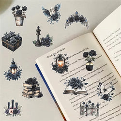 50PCS Kawaii Black Rose PET Sticker Aesthetic Transparent Decoration Scrapbooking Stationery DIY Hand Accounting Supplies (ONLINE ORDER ONLY)