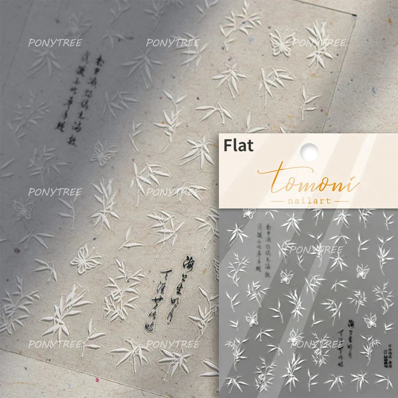 Antique Bamboo Leaf Hot Stamping Plant Botany Calligraphy Characters Self Adhesive Nail Art Stickers Rhinestone Manicure Decals (ONLINE ORDER ONLY)