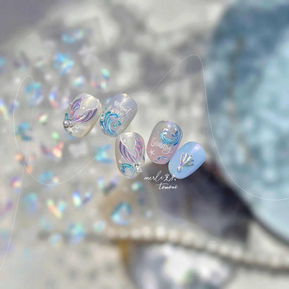 Shiny Mermaid Tail Fish Tail Sea Wave Jelly Spoondrift Shell Starfish Ocean Romantic Delicate Nail Art Stickers Manicure Decals (ONLINE ORDER ONLY)
