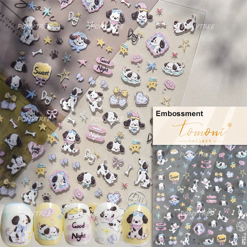 Cute Bear Star Dog Bowknot Love Heart Good Night Bone Bread Flower Self Adhesive Nail Art Decorations Stickers Manicure Decals (Online Order Only)