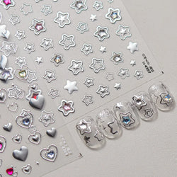 Colored Crystal Star Love Heart Shiny Silver Hollowed Smudging Rainbow Flower Jelly Embossed Nail Art Stickers Manicure Decals (ONLINE ORDER ONLY)