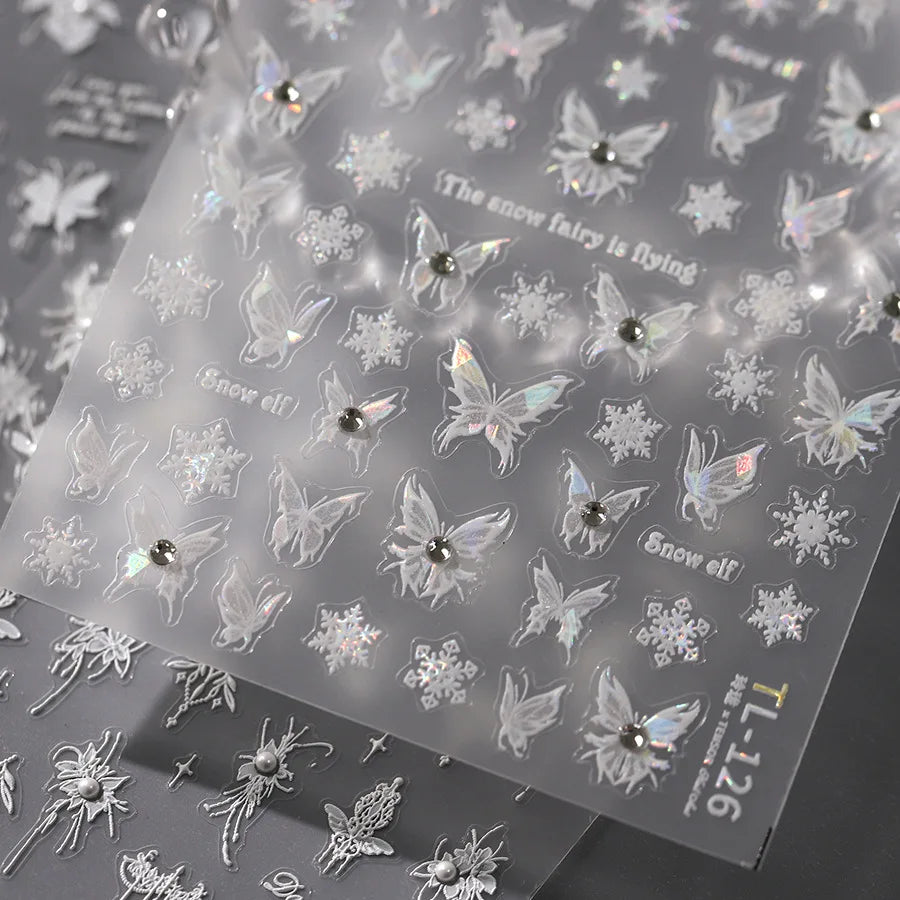 Snowflake Butterfly Rhinestone Shiny Totem Self Adhesive Nail Art Stickers Romantic Charm Chic Rose Flower Pearl Manicure Decals (ONLINE ORDER ONLY)