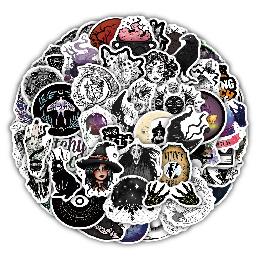 Retro Anime Gothic Witch Stickers Waterproof Decals for Laptop, Phone, Bike, Car, Skateboard - 10/30/50pcs (Online Order Only)