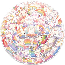 50pcs Cute Cartoon Rainbow Rabbite Animal Stickers For Laptop Phone Guitar Luggage Waterproof Graffiti Vinyl Car Decals (ONLINE ORDER ONLY)
