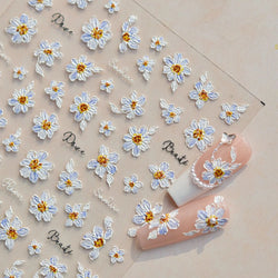 Flowers in Bloom Cosmos Chrysanthemum Daisy White Petal Yellow Stamen Self Adhesive Nail Art Decorations Sticker Manicure Decals (ONLINE ORDER ONLY)