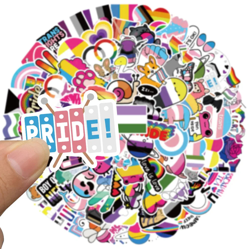 50/100pcs Colorful Cool Cartoon Rainbow LGBTQ Stickers For Laptop Phone Guitar Luggage Diary Waterproof Graffiti Vinyl Decals (ONLINE ORDER ONLY)