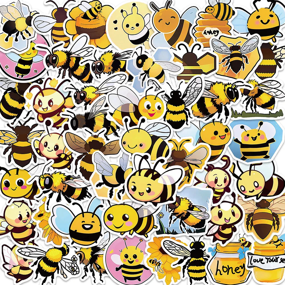 10/30/50PCS Kawaii Bee Cartoon Stickers Cute Decals Toys Decoration DIY Skateboard Phone Notebook fridge Cute Sticker For Kids (ONLINE ORDER ONLY)
