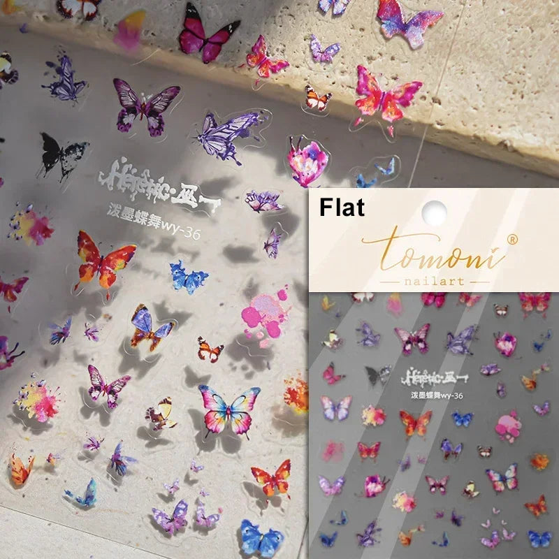 Dreamy Charming Shiny Beautiful Black White Butterfly Flower Love Heart Bowknot 5D Self Adhesive Nail Art Sticker Manicure Decal (ONLINE ORDER ONLY)