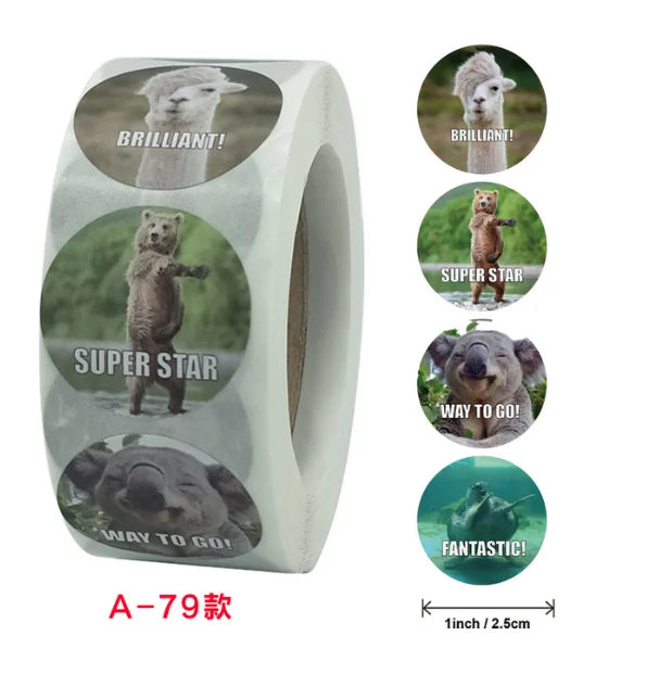 500Pcs Children's Cartoon Animal Stickers Baby Stickers Kindergarten Inspirational Little Red Flower Reward Roll Stickers (Online Order Only)
