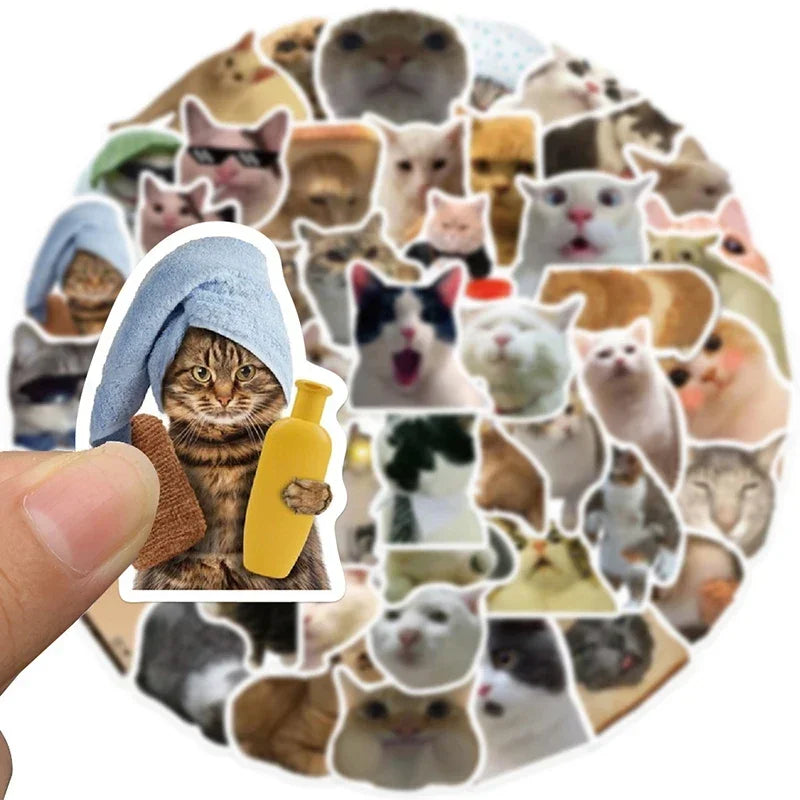 10/30/50PCS Kawaii Cat Mood PVC Graffiti Sticker Sticky Aesthetic Decorative Scrapbook DIY Child Phone Stationery Supply for Kid (Online Order Only)