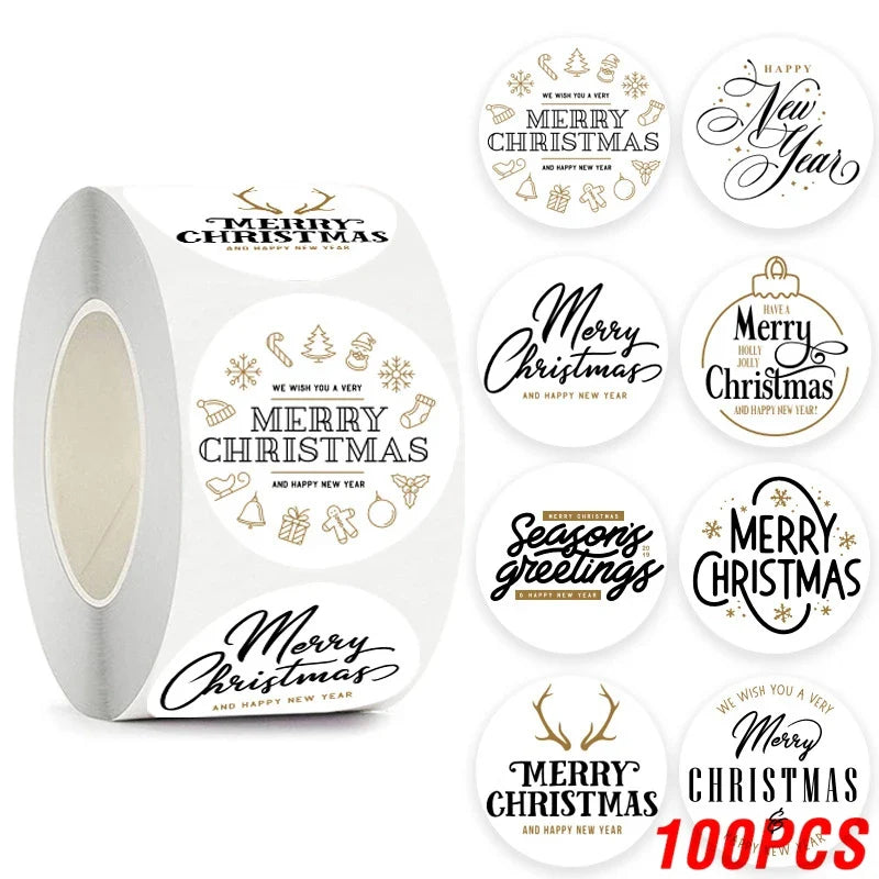 100-500pcs Merry Christmas Stickers 1Inch Santa Merry Tree Festival Sticker For Gift Package Seal Labels Wedding Decoration (ONLINE ORDER ONLY)