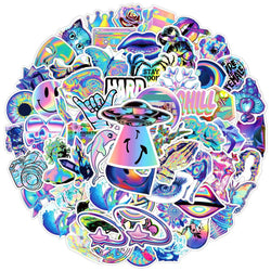 10/50/100pcs Cute Holographic Laser Style Aesthetic Stickers For Water Bottle Luggage Laptop Phone Waterproof Graffiti Decals (Online Order Only)