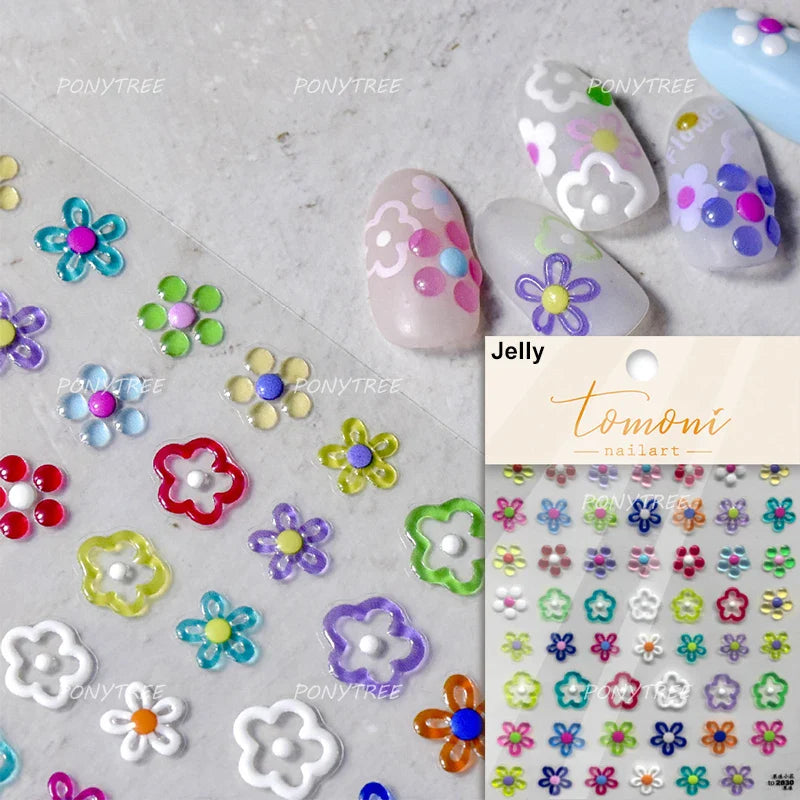 Colourful Graffiti Round Dot Line Water Droplet Cute Comma Geometric Jelly 5D Self Adhesive Nail Art Stickers Manicure Decals (Online Order Only)
