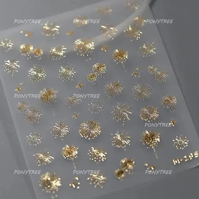 Colorful Fireworks Blooming Castle Romantic Brilliant Sky Self Adhesive Nail Art Stickers Star Shiny Rhinestone Manicure Decals (Online Order Only)