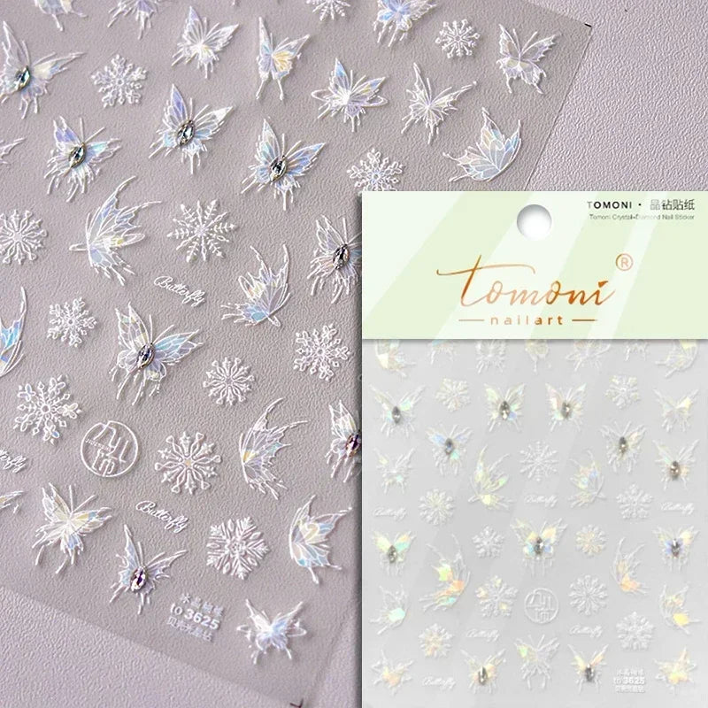 Winter Christmas Crystal Delicate Hexagon Romantic Laser Silver Chic Snowflakes Self Adhesive Nail Art Sticker 5D Manicure Decal (ONLINE ORDER ONLY)