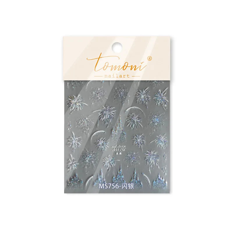 Colorful Fireworks Blooming Castle Romantic Brilliant Sky Self Adhesive Nail Art Stickers Star Shiny Rhinestone Manicure Decals (Online Order Only)