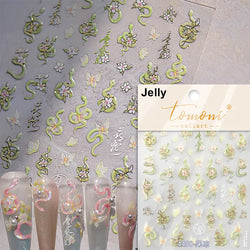 Auspicious Peach Blossom Snake Fan Flower The Spring Festival Tiger Head Adhesive Nail Art Stickers Red Lantern Manicure Decals (Online Order Only)